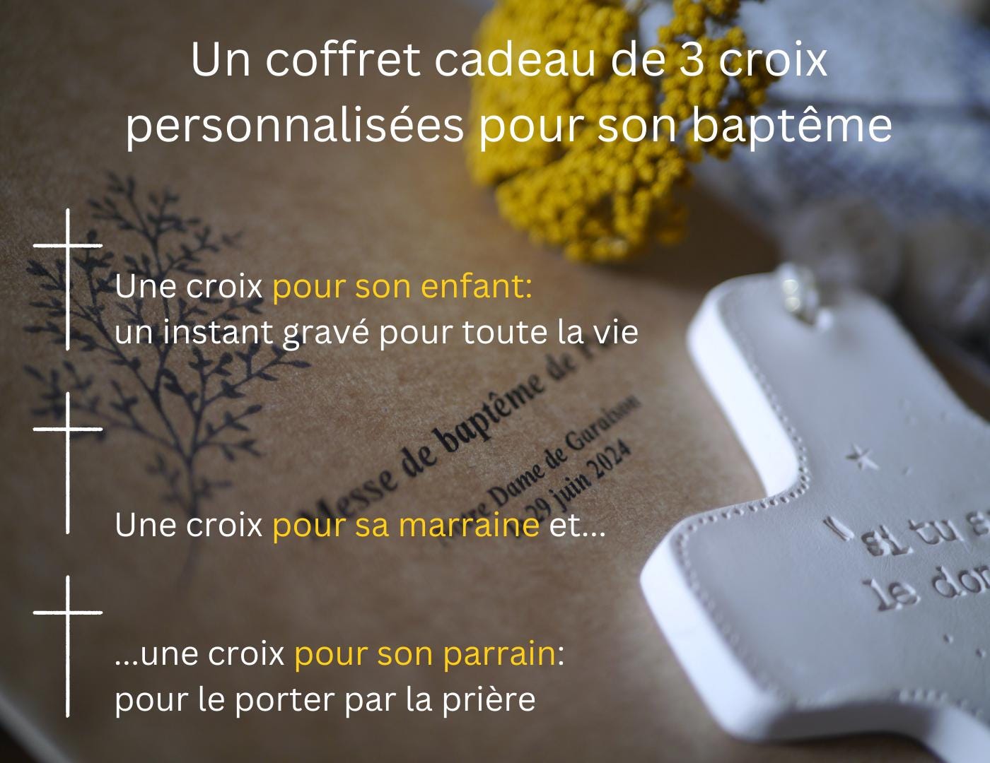 3 COFFRETS BAPTEME (Baptisé, Marraine, Parrain), personnalisé