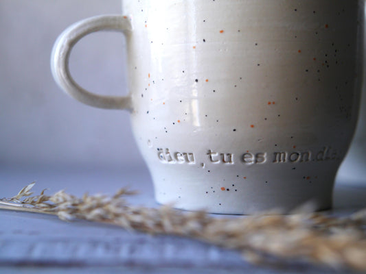 DUO de tasses,  PRIERE "dieu tu es mon dieu, je te cherche dès l'aube...mon âme a soif de toi" ps62