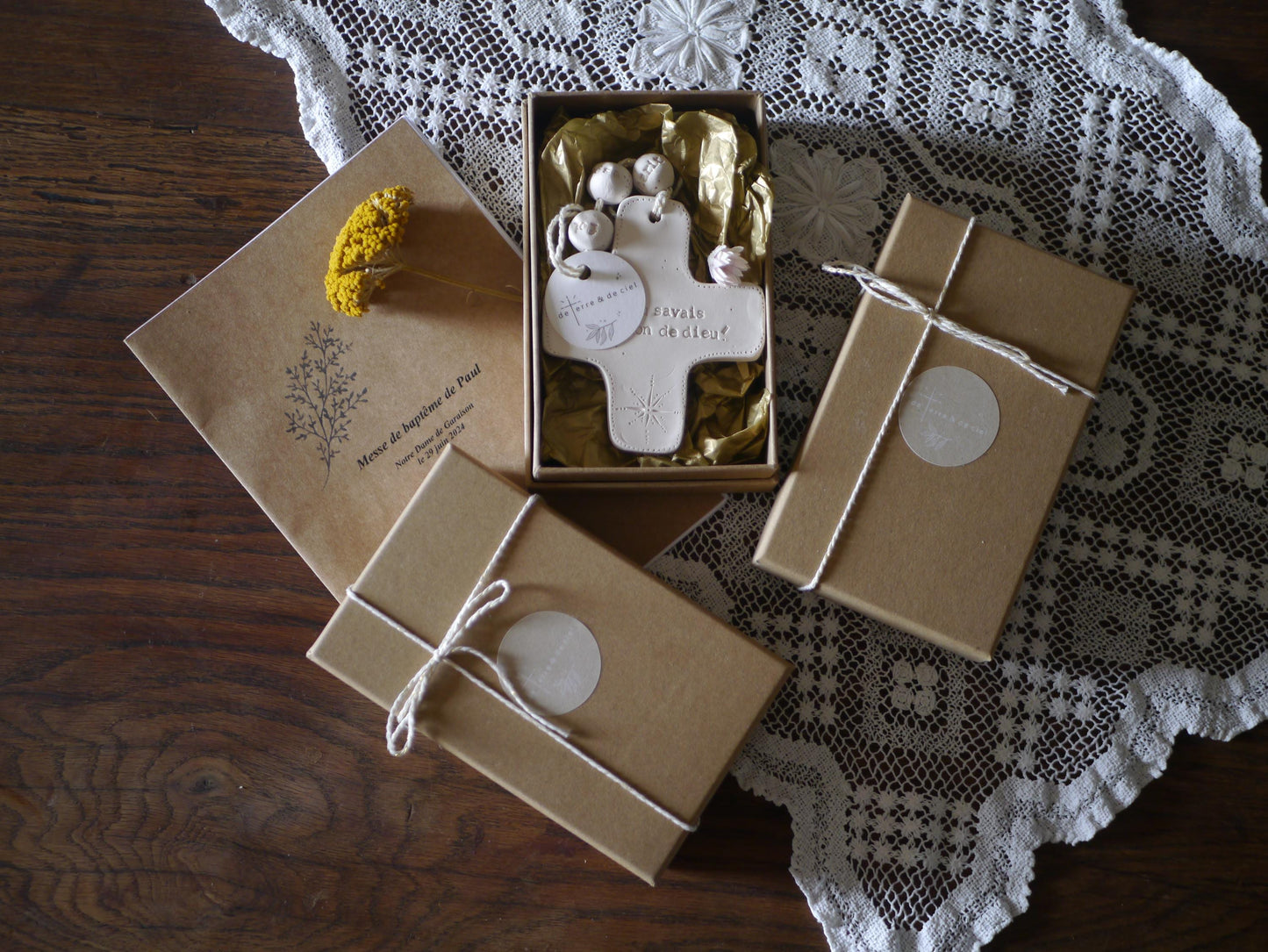 3 COFFRETS BAPTEME (Baptisé, Marraine, Parrain), personnalisé